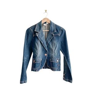 Unionbay Jeans Women's Denim Blazer Notched Collar Blue Stretch Size M